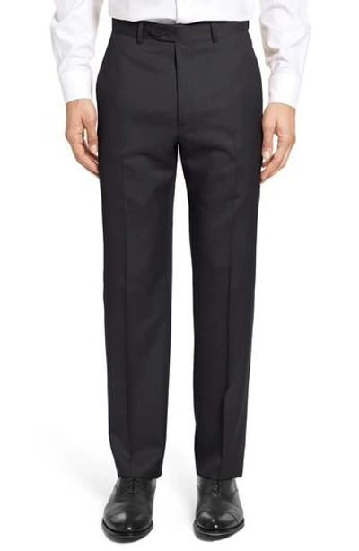 Santorelli Flat Front Twill Wool Dress Pants In Black