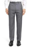 Santorelli Flat Front Twill Wool Dress Pants In Medium Grey