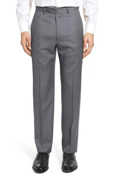 Santorelli Flat Front Twill Wool Dress Pants In Medium Grey