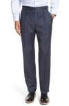 Santorelli 'luxury Serge' Double Pleated Wool Trousers In Medium Blue