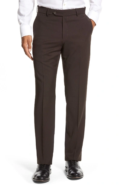 Ballin Classic Fit Flat Front Solid Wool Dress Pants In Brown