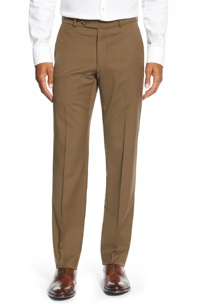 Ballin Classic Fit Flat Front Solid Wool Dress Pants In Saddle