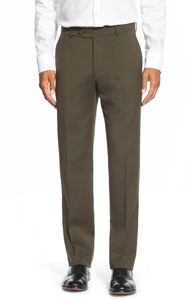 Ballin Classic Fit Flat Front Solid Wool Dress Pants In Loden