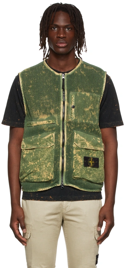 Stone Island Ripstop Cotton Mesh Off-dye Ovd Vest In Green