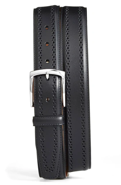 Allen Edmonds Manistee Brogue Leather Belt In Black