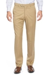 Ballin Classic Fit Flat Front Sharkskin Wool Dress Pants In Khaki