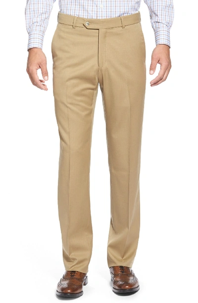 Ballin Classic Fit Flat Front Sharkskin Wool Dress Pants In Khaki