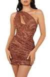 House Of Cb Cutout Ruched Minidress In Brown