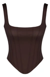 House Of Cb Rafa Satin Longline Corset Top In Brown