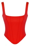 House Of Cb Rafa Satin Longline Corset Top In Red