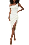 House Of Cb Lulu Corset One-shoulder Satin Midi Dress In Ivory