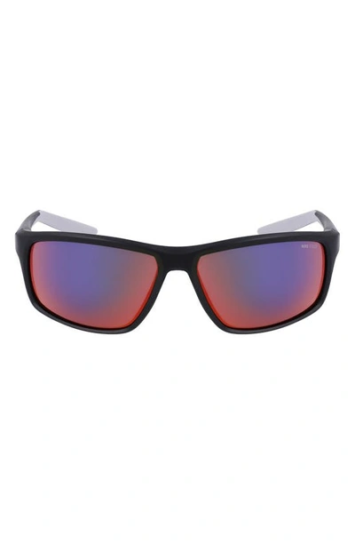 Nike Adrenaline 64mm Rectangular Sunglasses In Matte Black Field Tint