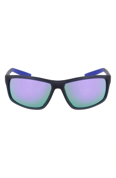 Nike Adrenaline 64mm Rectangular Sunglasses In Matte Obsidian/ Violet Mirror