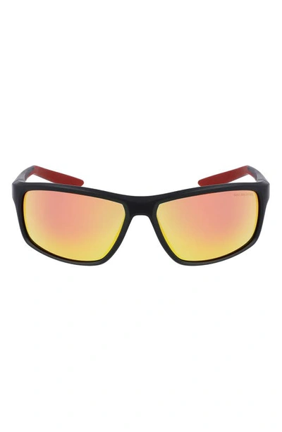 Nike Adrenaline 64mm Rectangular Sunglasses In Matte Black Red Mirror