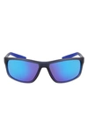 Nike Adrenaline 64mm Rectangular Sunglasses In Matte Dark Grey/ Blue Mirror