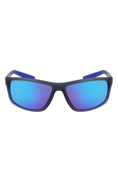 Nike Adrenaline 64mm Rectangular Sunglasses In Matte Dark Grey/ Blue Mirror