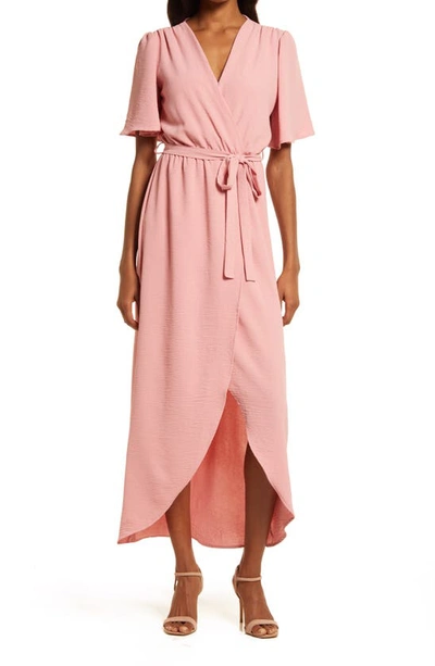 Fraiche By J Flutter Sleeve Faux Wrap Maxi Dress In Dusty Pink
