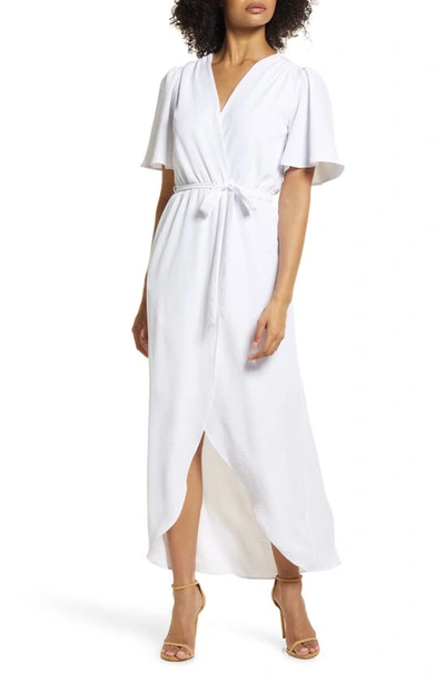 Fraiche By J Flutter Sleeve Faux Wrap Maxi Dress In White