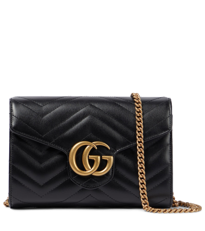 Gucci Gg Marmont Leather Wallet On Chain In Nero/nero