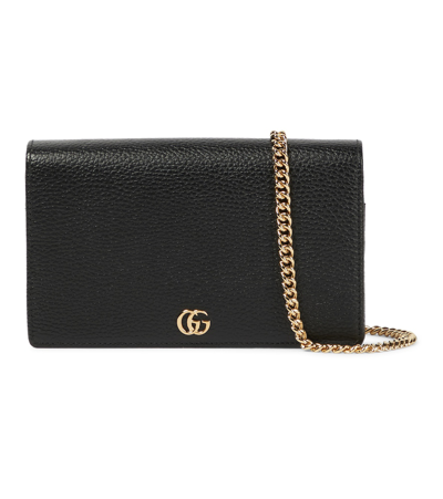 Gucci Gg Marmont Leather Wallet On Chain In Nero