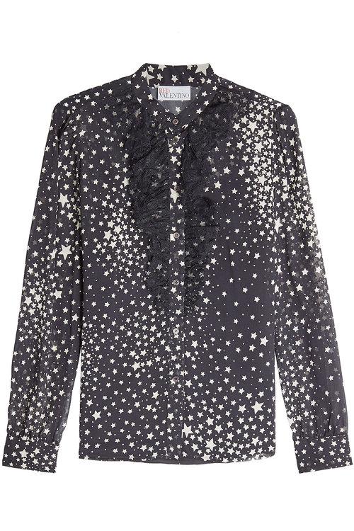 Red Valentino Printed Silk Blouse In Black | ModeSens
