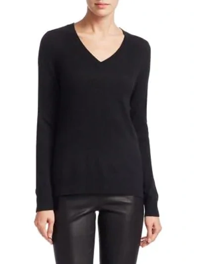 Saks Fifth Avenue Collection Featherweight Cashmere V-neck Sweater In Ebony