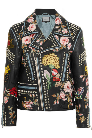 Gucci Embroidered Studded Leather Biker 
