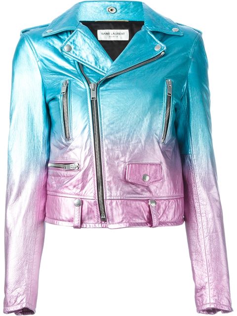 Saint Laurent Women's Metallic Leather Motor Jacket In Pink And Blue ...
