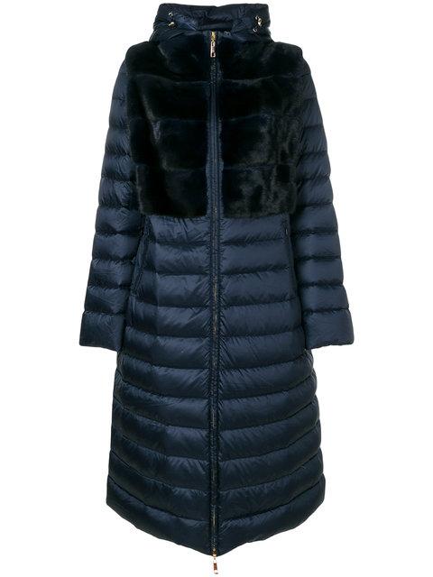 Liska Fur Trim Padded Coat - Blue | ModeSens