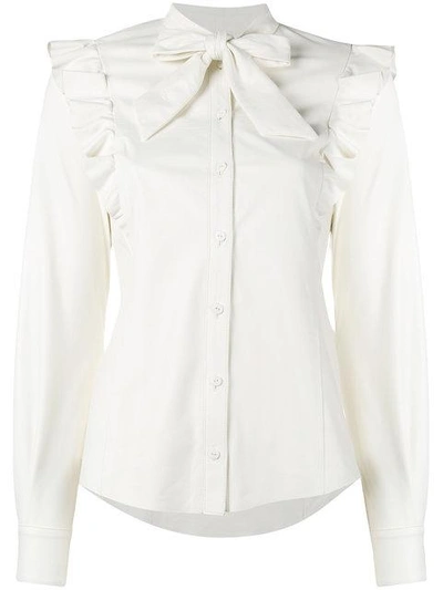 Skiim Hana Leather Bow Blouse In White