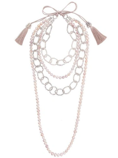 Night Market Pearl And Bead Layered Necklace In Pink