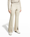 Theory Demitria Flare-leg Double-knit Vented Pants In Oatmeal Charcoal
