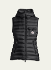 Moncler Glyco Down-fill Hooded Vest In Natural