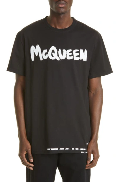 Alexander Mcqueen Graffiti Logo Print Cotton T-shirt In Nero