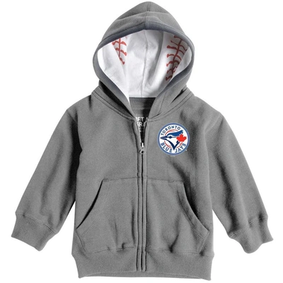 Soft As A Grape Kids' Toddler  Heathered Grey Toronto Blue Jays Baseball Print Full-zip Hoodie In Heather Grey