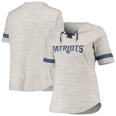 Profile Heathered Gray New England Patriots Plus Size Lace-up V-neck T-shirt