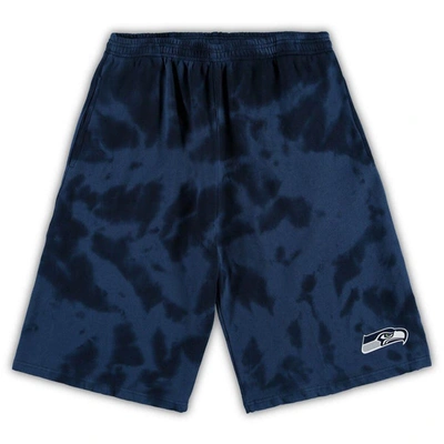 Profile Men's College Navy Seattle Seahawks Big And Tall Tie-dye Shorts