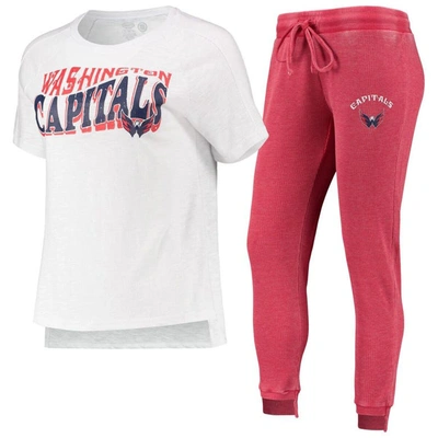 Concepts Sport Red/white Washington Capitals Resurgence Slub Burnout Raglan T-shirt & Joggers Sleep In Red,white