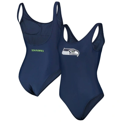 G-iii 4her By Carl Banks Scarlet Seattle Seahawks Making Waves One-piece Swimsuit In Navy