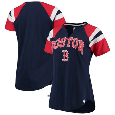 Starter Women's  Navy, Red Boston Red Sox Game On Notch Neck Raglan T-shirt In Navy,red