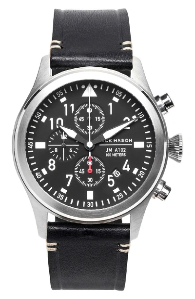 Jack Mason Chronograph Leather Strap Watch, 42mm In Black/ Silver/ Black
