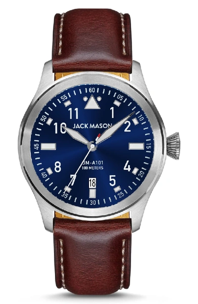 Jack Mason Aviation Leather Strap Watch, 42mm In Brown