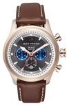 Jack Mason Nautical Chronograph Leather Strap Watch, 42mm In Grey/ Brown