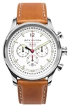 Jack Mason Nautical Chronograph Leather Strap Watch, 42mm In White/ Tan