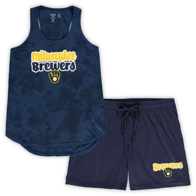 Concepts Sport Women's  Navy Milwaukee Brewers Plus Size Cloud Tank Top And Shorts Sleep Set