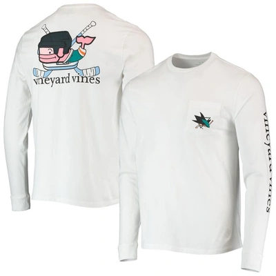 Vineyard Vines White San Jose Sharks Hockey Helmet Pocket Long Sleeve T-shirt