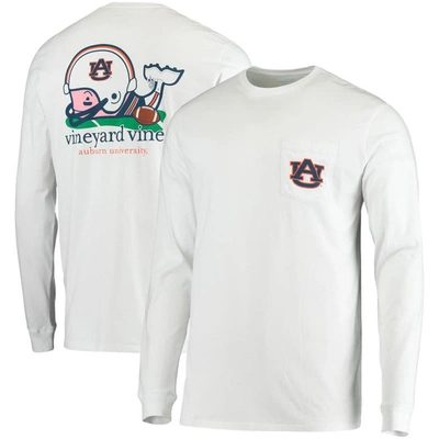 Vineyard Vines White Auburn Tigers Football Whale Long Sleeve T-shirt