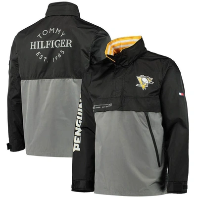Tommy Hilfiger Men's  Black, Gray Pittsburgh Penguins Anorak Quarter-zip Hoodie Jacket In Black,gray