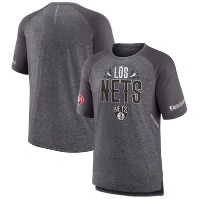 Fanatics Branded Heathered Gray Brooklyn Nets 2022 Noches Ene-be-a Core Shooting Raglan T-shirt