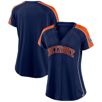 Fanatics Branded Navy/orange Detroit Tigers True Classic League Diva Pinstripe Raglan V-neck T-shirt In Navy,orange